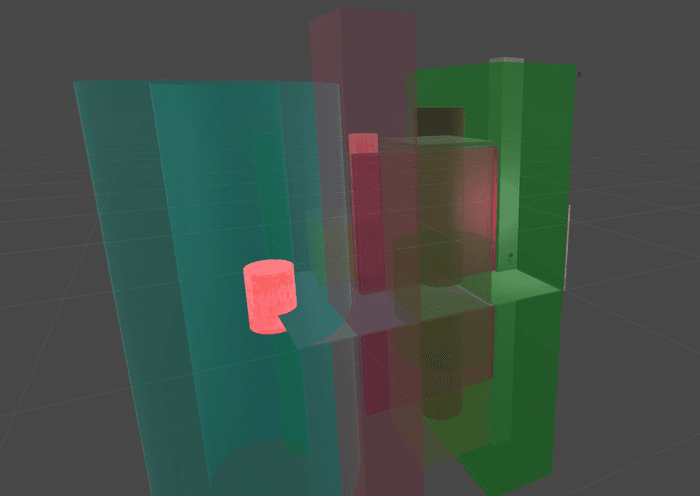 Translucent coloured trigger volumes in Audileum's 3D scene